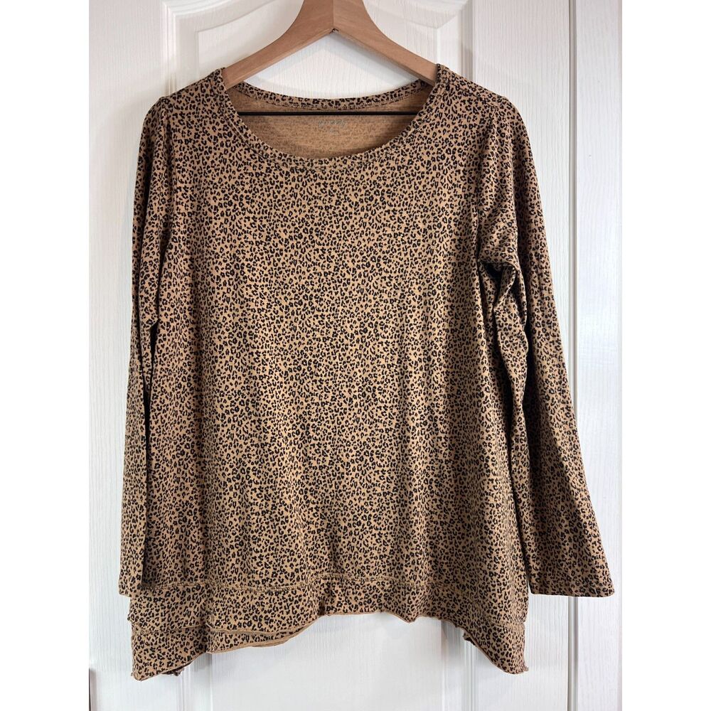 Wonderly Women's Leopard Print Top Cotton Modal Blend Tan Brown Black Size S